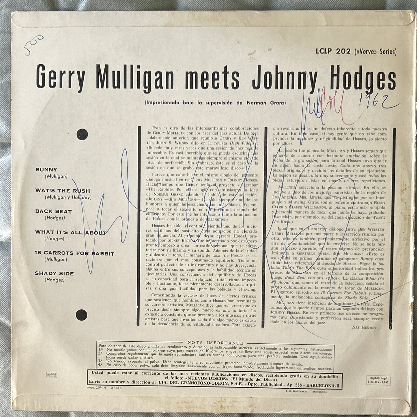 LP Gerry Mulligan Meets Johnny Hodges ‎– Gerry Mulligan Meets Johnny Hodges 2ª Mano