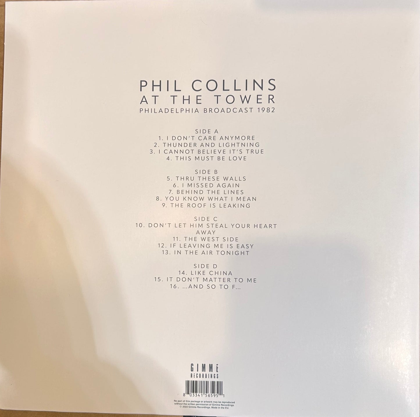 LP Phil Collins – At The Tower - Philadelphia Broadcast 1982  2ª mano