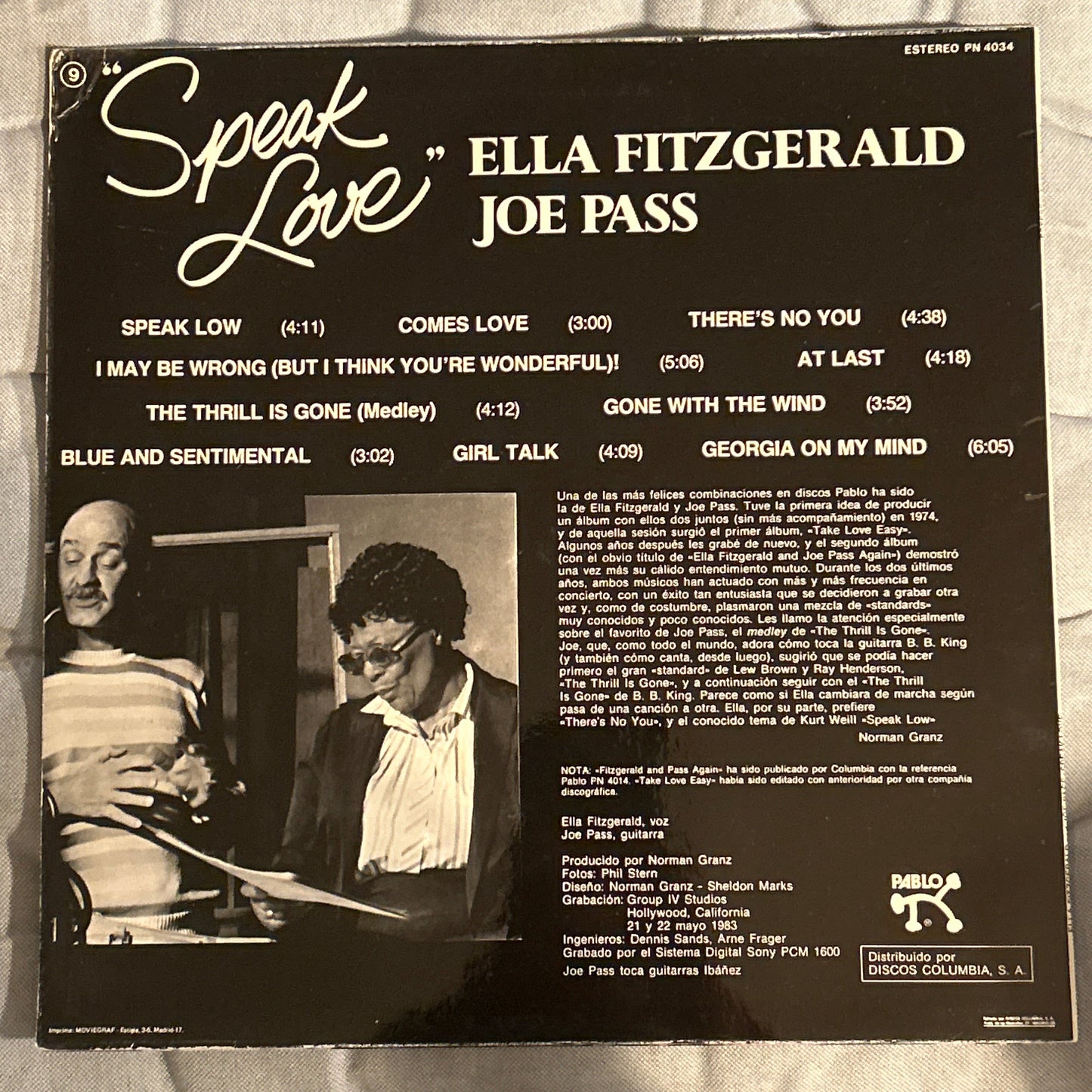 LP  Ella Fitzgerald, Joe Pass ‎– Speak Love 2ª Mano (Producto exclusivo recogida en tienda)