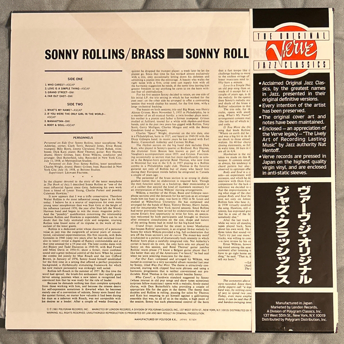 LP Sonny Rollins ‎– Brass And Trio 2ª Mano