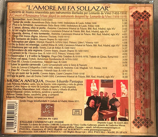 CD V/A - Eduardo Paniagua ‎– "L'Amore Mi Fa Sollazar": Concierto de Música Renacentista Para Instrumentos Diseñados Por Leonardo Da Vinci 2ª Mano
