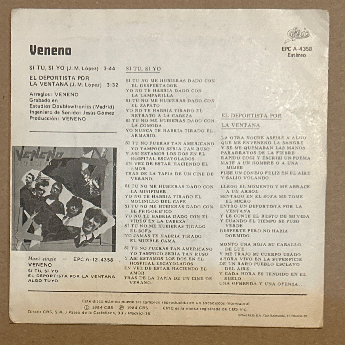 SINGLE Veneno – Si Tu, Si Yo 2ª Mano