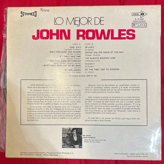 LP John Rowles ‎– Lo Mejor De John Rowles 2ª mano (Producto exclusivo recogida en tienda)