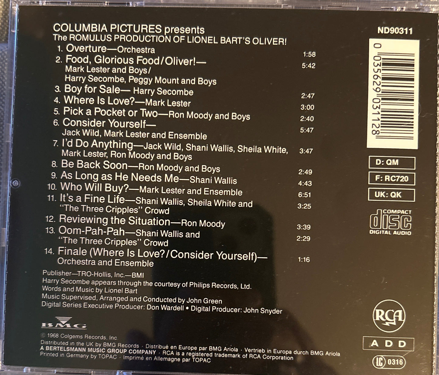 CD Banda Sonora - Lionel Bart ‎– Oliver!  2ª Mano