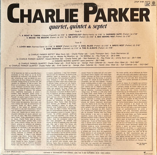 LP Charlie Parker ‎– Charlie Parker Quartet, Quintet & Septet (Volume 1) 2ª Mano