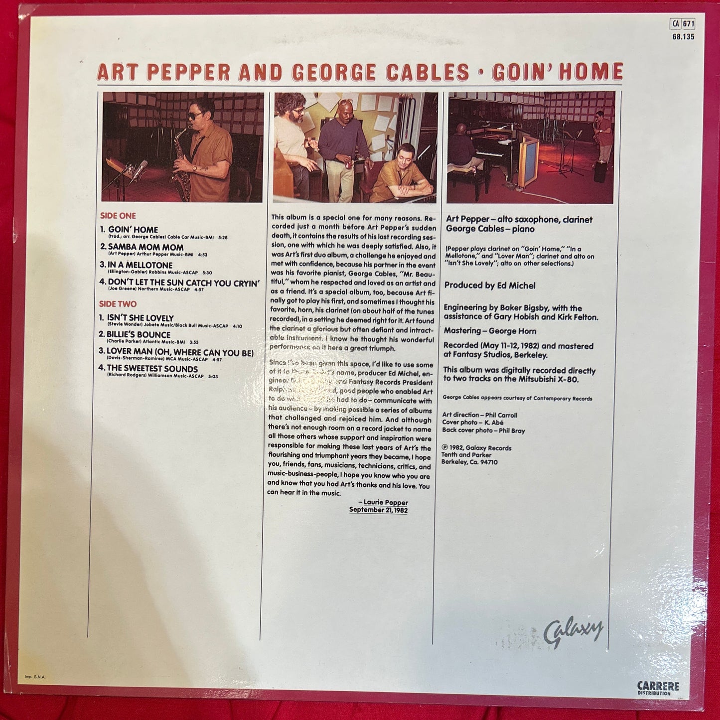LP Art Pepper / George Cables ‎– Goin' Home 2ª Mano