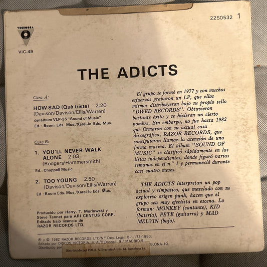 SINGLE The Adicts ‎– How Sad = Que Triste 2ª Mano