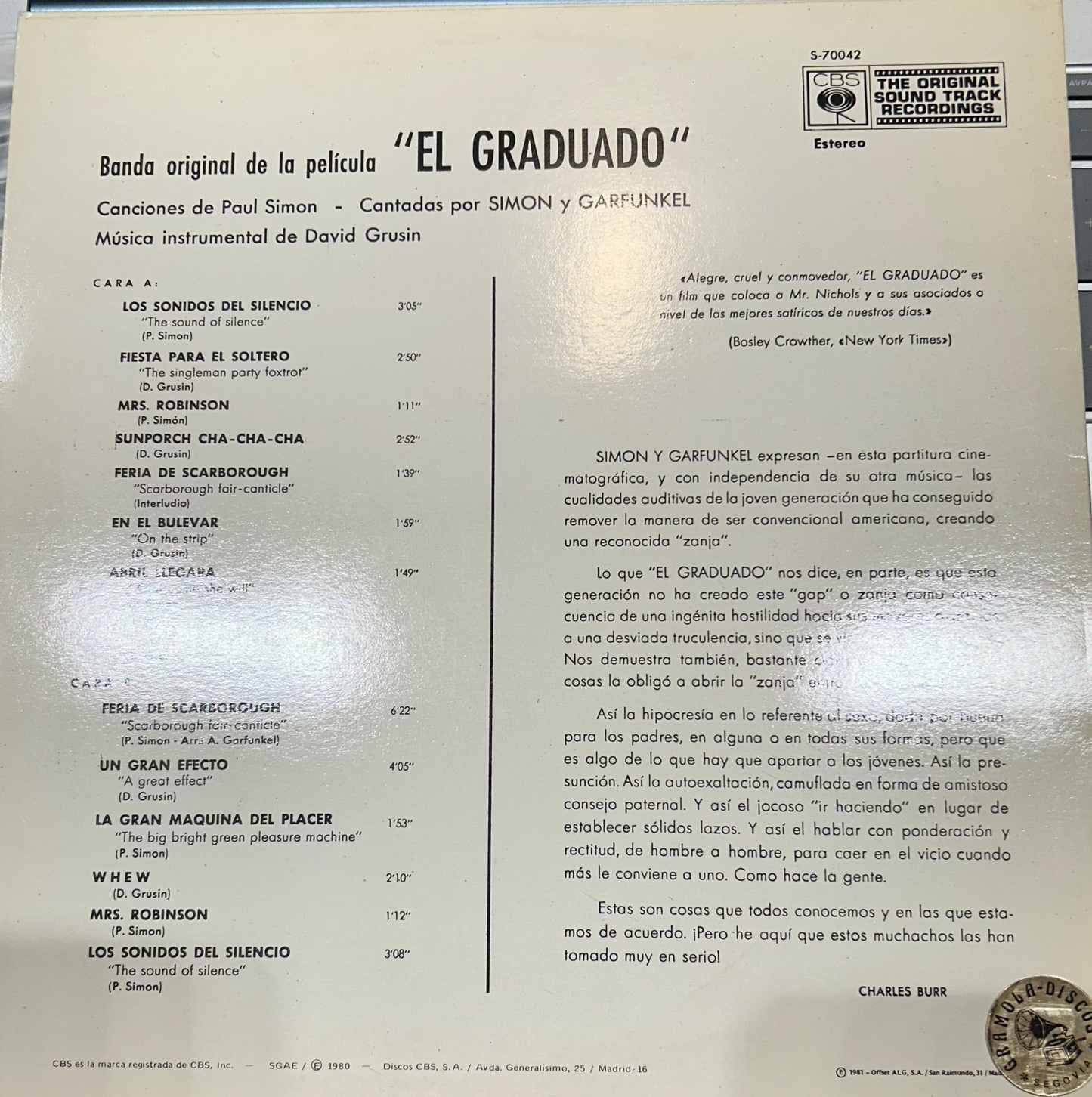 LP O.S.T. - Simon & Garfunkel, David Grusin – Die Reifeprüfung, gebraucht (Ausschließlich zur Abholung im Laden)