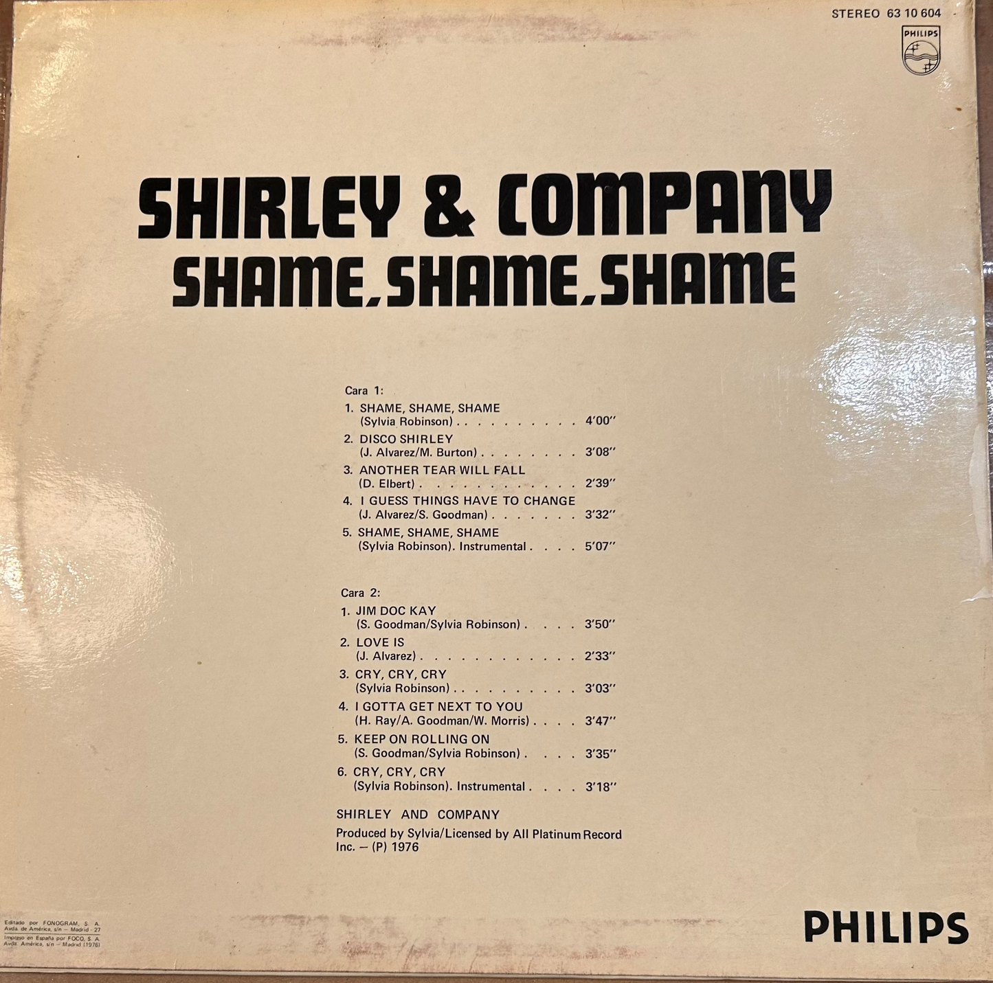 LP Shirley & Company - Shame, shame, shame gebraucht