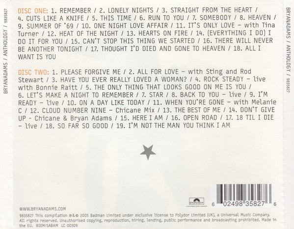 CD Bryan Adams ‎– Anthology Nuevo precintado