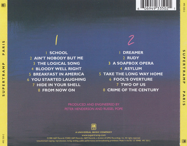 CD Supertramp ‎– Paris Nuevo precintado