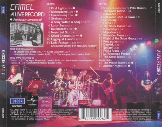 CD Camel ‎– A Live Record Nuevo precintado