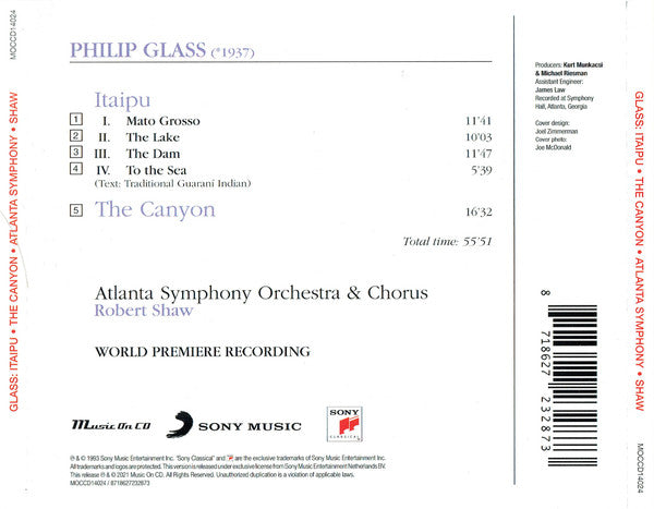 CD Philip Glass, Atlanta Symphony Orchestra & Chorus, Robert Shaw – Itaipu / The Canyon Nuevo precintado