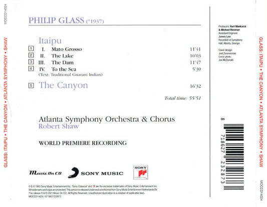 CD Philip Glass, Atlanta Symphony Orchestra & Chorus, Robert Shaw – Itaipu / The Canyon Nuevo precintado