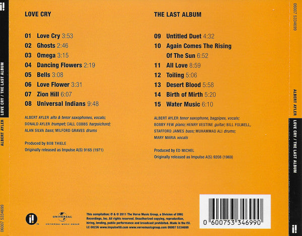 CD Albert Ayler ‎– Love Cry / The Last Album Neu, versiegelt