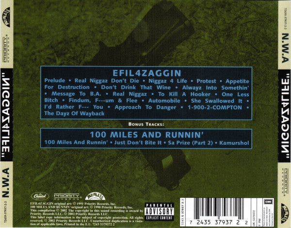 CD N.W.A ‎– Efil4zaggin / 100 Miles And Runnin' Nuevo precintado