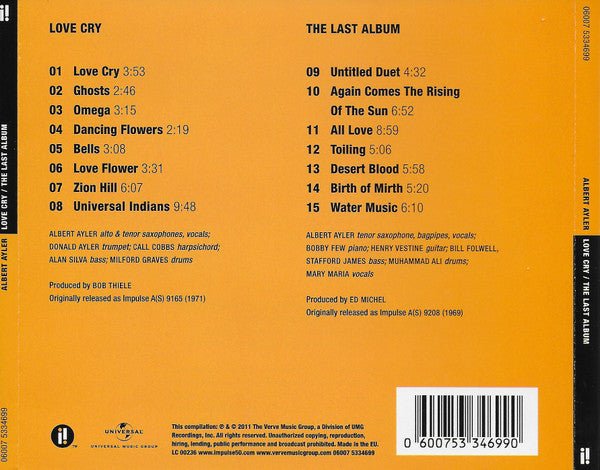 CD Albert Ayler ‎– Love Cry / The Last Album Nuevo precintado - DISCOS NAKASHA