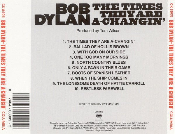 CD Bob Dylan – The Times They Are A - Changin' Ed. Americana 2ª Mano - DISCOS NAKASHA