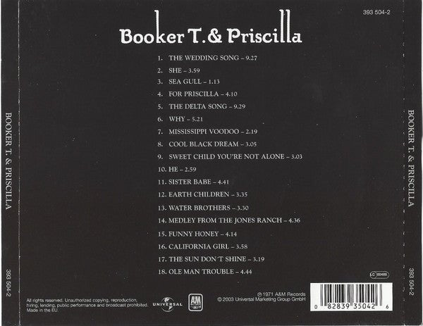 CD Booker T. & Priscilla ‎– Booker T. & Priscilla Nuevo precintado - DISCOS NAKASHA