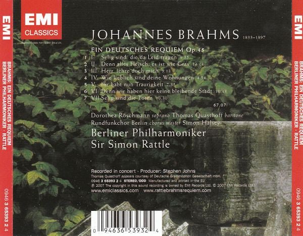 CD Brahms, Simon Rattle, Berliner Philharmoniker, Dorothea Röschmann, Thomas Quasthoff, Rundfunkchor Berlin ‎– Ein Deutsches Requiem Nuevo precintado - DISCOS NAKASHA