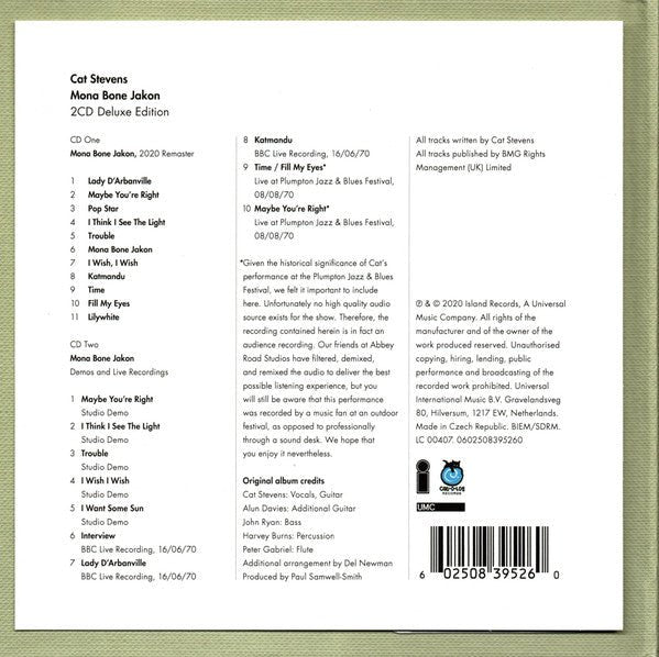 CD Cat Stevens ‎– Mona Bone Jakon Nuevo precintado - DISCOS NAKASHA