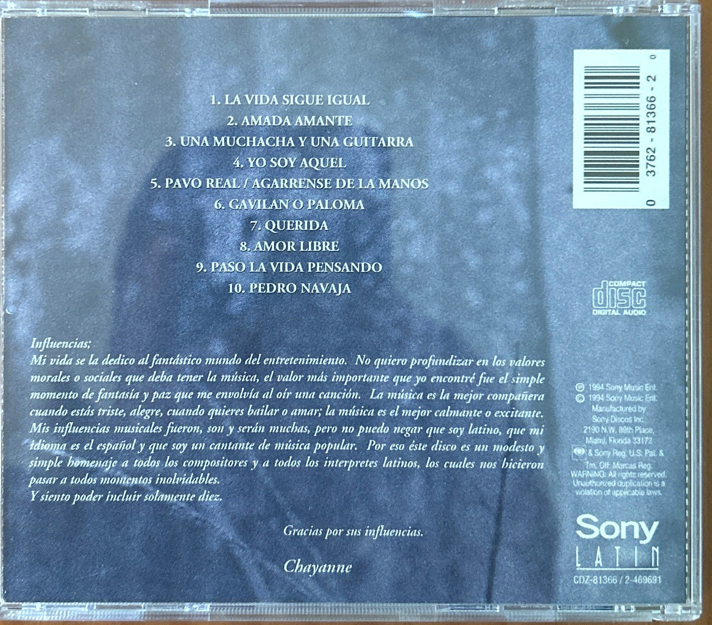 CD Chayanne ‎– Influencias 2ª Mano - DISCOS NAKASHA
