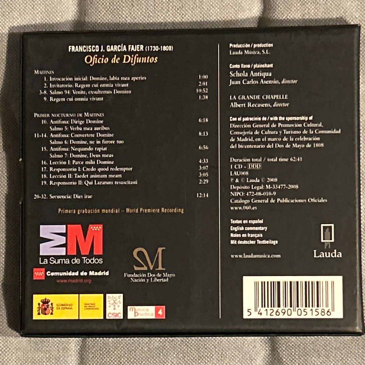 CD Francisco J. García Fajer – La Grande Chapelle, Schola Antiqua , Albert Recasens – Oficio De Difuntos 2ª Mano (Copia) - DISCOS NAKASHA