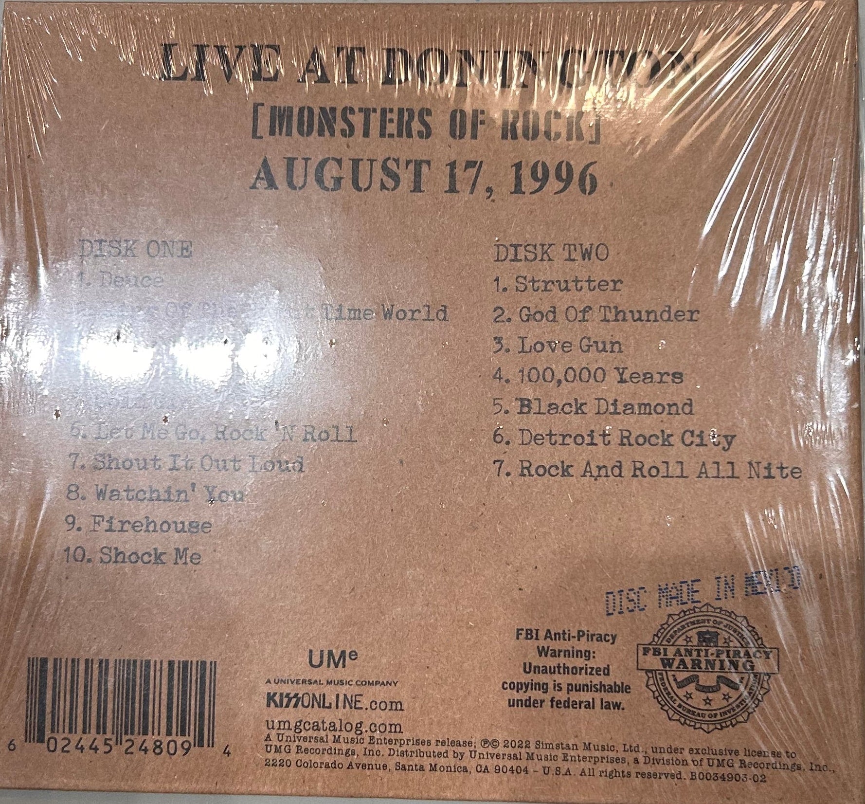CD Kiss – Off The Soundboard Live At Donington (Monsters Of Rock) August 17, 1996 Nuevo precintado - DISCOS NAKASHA