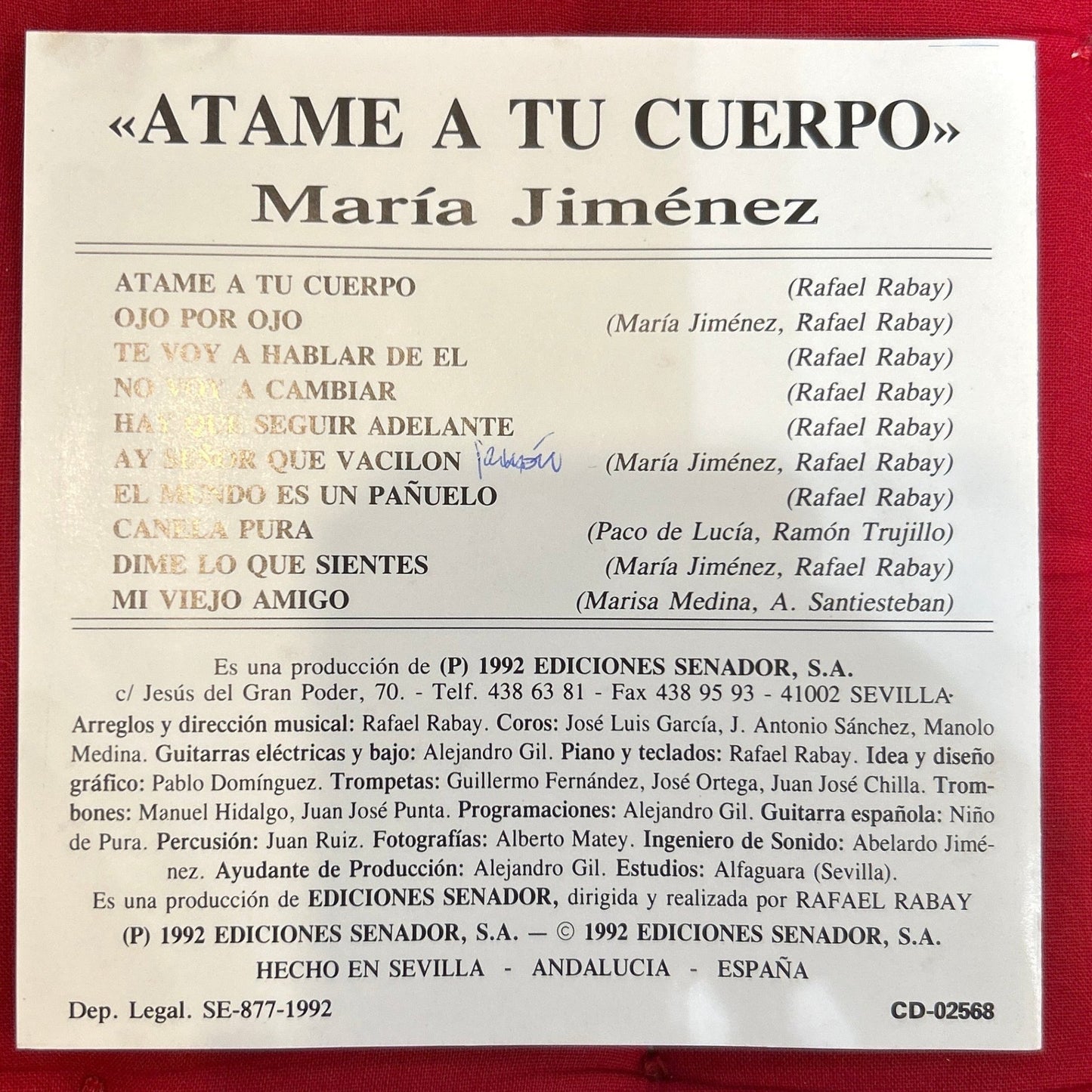 CD Maria Jimenez – Atame A Tu Cuerpo 2ª Mano - DISCOS NAKASHA