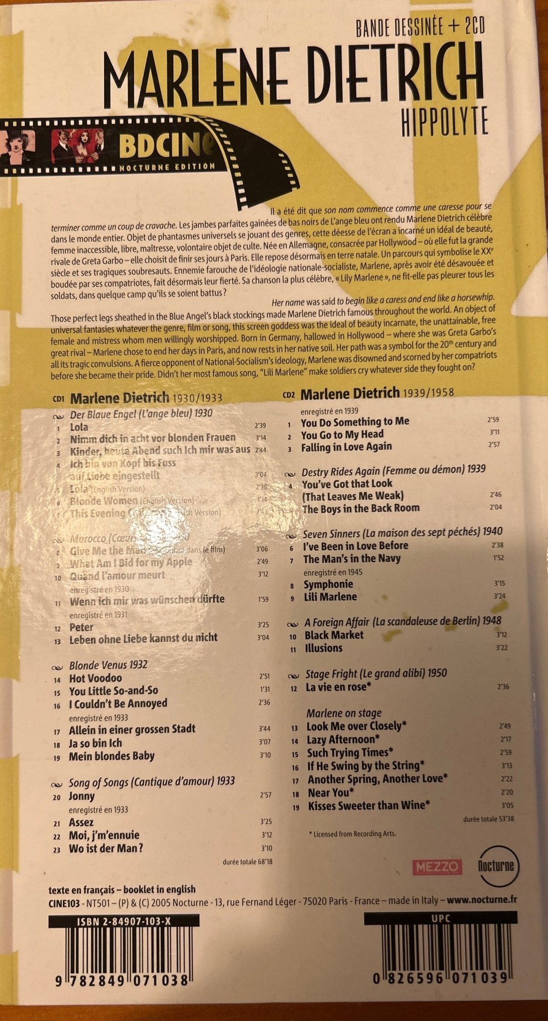 CD Marlene Dietrich ‎– 1930 - 1958 2ª mano - DISCOS NAKASHA