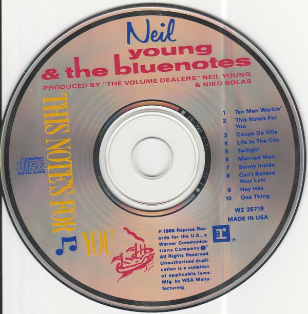 CD Neil Young & The Bluenotes ‎– This Note's For You Ed. USA 2ª Mano - DISCOS NAKASHA