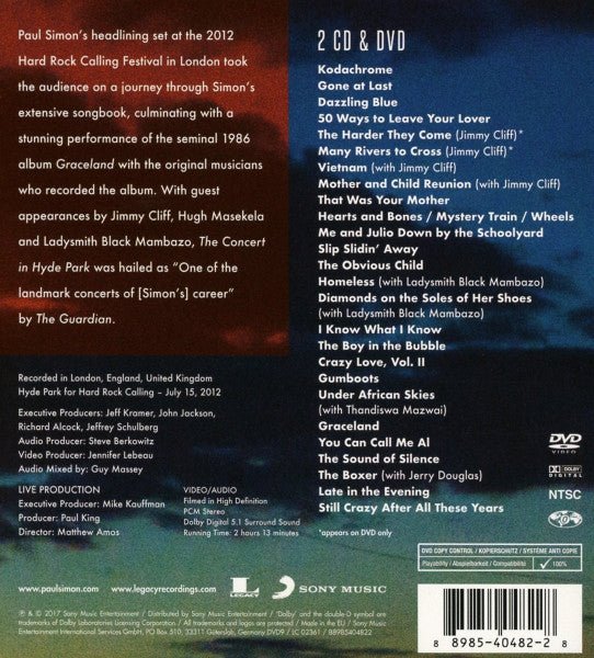 CD Paul Simon – The Concert In Hyde Park Nuevo precintado - DISCOS NAKASHA