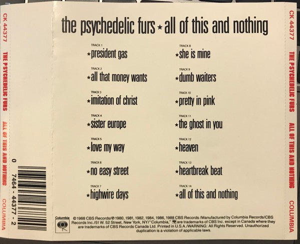 CD Psychedelic Furs – All of this and nothing Ed. USA 2ª Mano - DISCOS NAKASHA