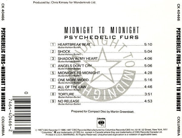 CD Psychedelic Furs – Midnight To Midnight Ed. USA 2ª Mano - DISCOS NAKASHA
