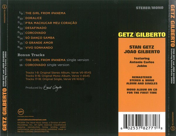 CD Stan Getz / João Gilberto Featuring Antonio Carlos Jobim ‎– Getz / Gilberto Nuevo precintado - DISCOS NAKASHA