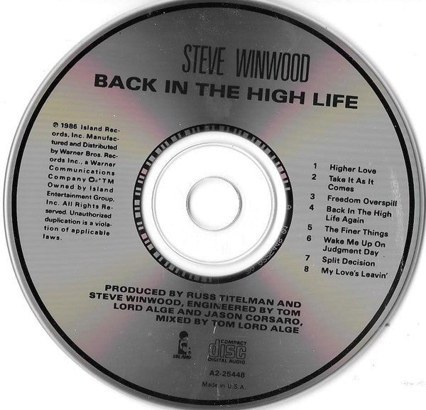 CD Steve Winwood – Back In The High Life Ed. USA 2ª Mano - DISCOS NAKASHA