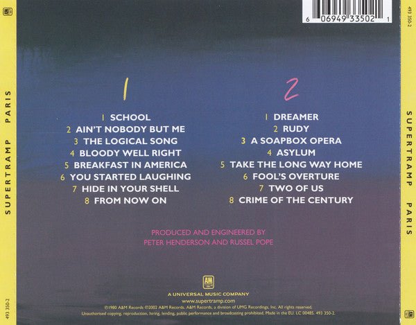 CD Supertramp ‎– Paris Nuevo precintado - DISCOS NAKASHA
