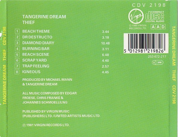 CD Tangerine Dream – Thief 2ª Mano - DISCOS NAKASHA