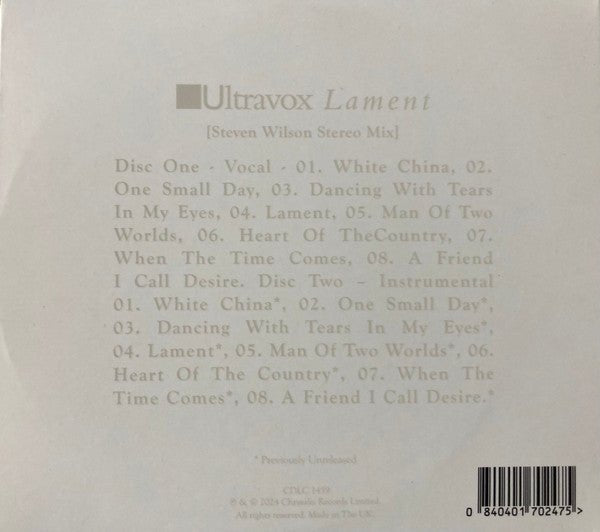 CD Ultravox ‎– Lament [Steven Wilson Stereo Mix] Nuevo precintado - DISCOS NAKASHA