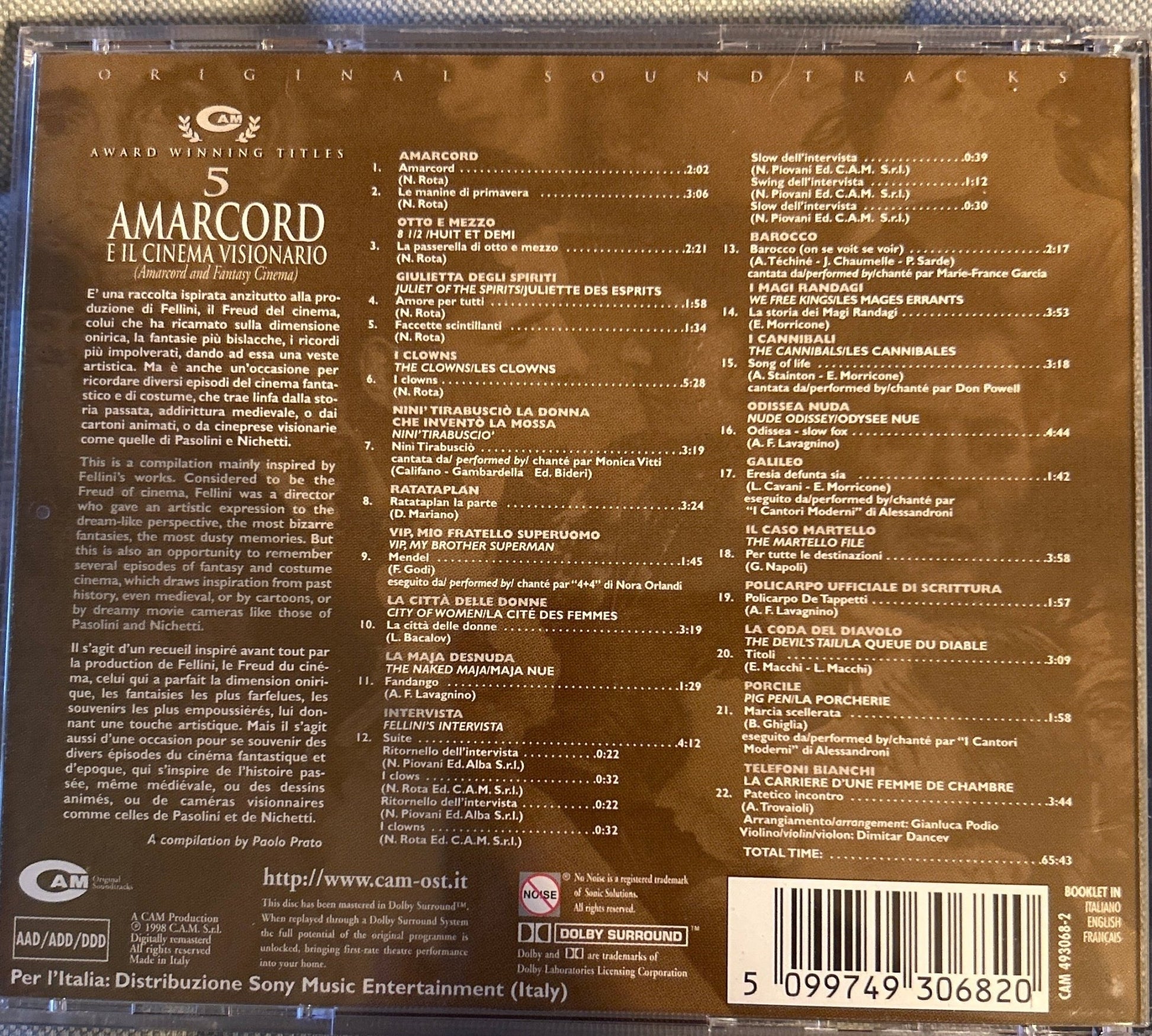 CD V/A ‎– Amarcord E Il Cinema Visionario = Amarcord And Fantasy Cinema) 2ª Mano - DISCOS NAKASHA