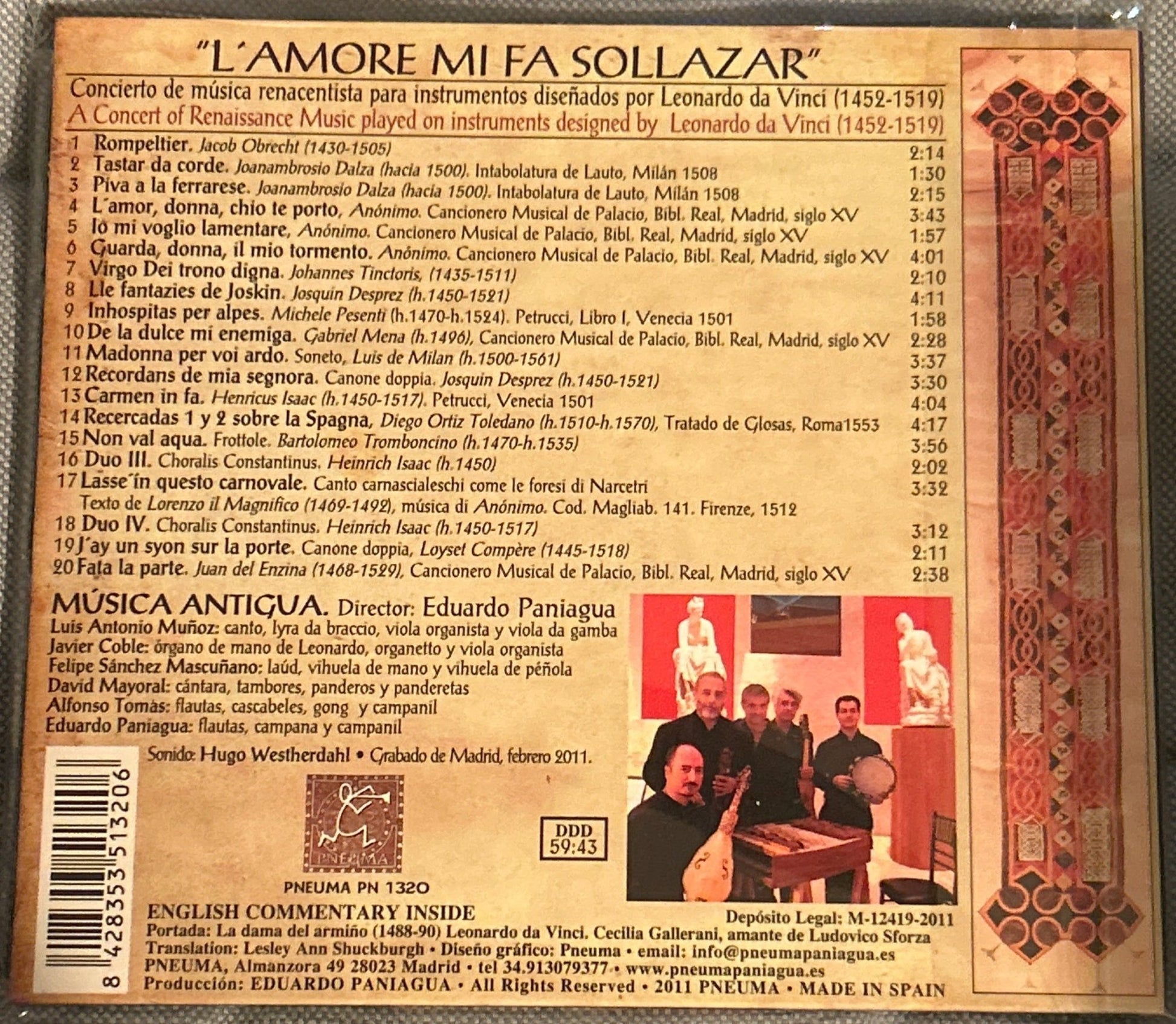 CD V/A - Eduardo Paniagua ‎– "L'Amore Mi Fa Sollazar": Concierto de Música Renacentista Para Instrumentos Diseñados Por Leonardo Da Vinci 2ª Mano - DISCOS NAKASHA