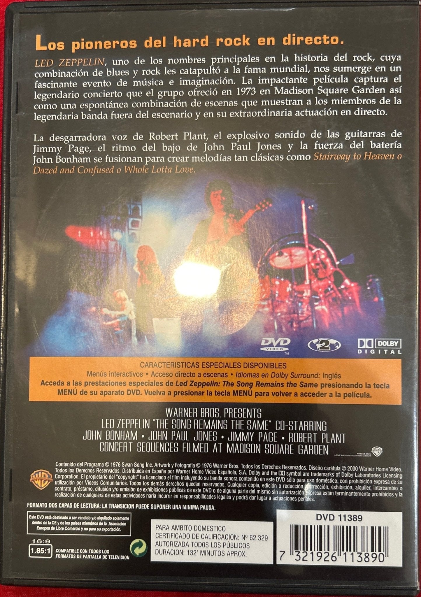 DVD Led Zeppelin ‎– The Song Remains The Same 2ª Mano - DISCOS NAKASHA