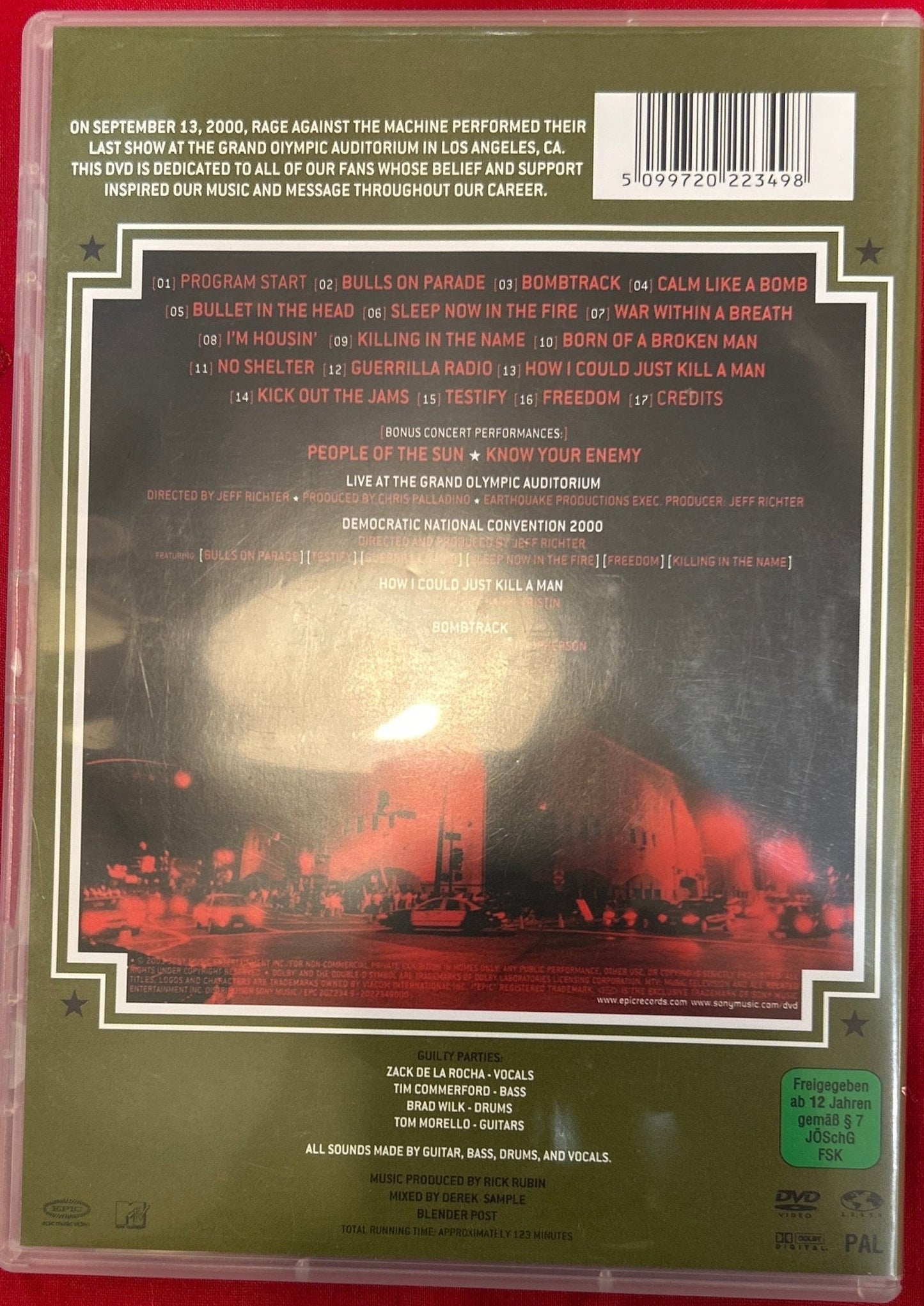 DVD Rage Against The Machine ‎– Live At The Grand Olympic Auditorium 2ª Mano (Producto exclusivo recogida en tienda) - DISCOS NAKASHA