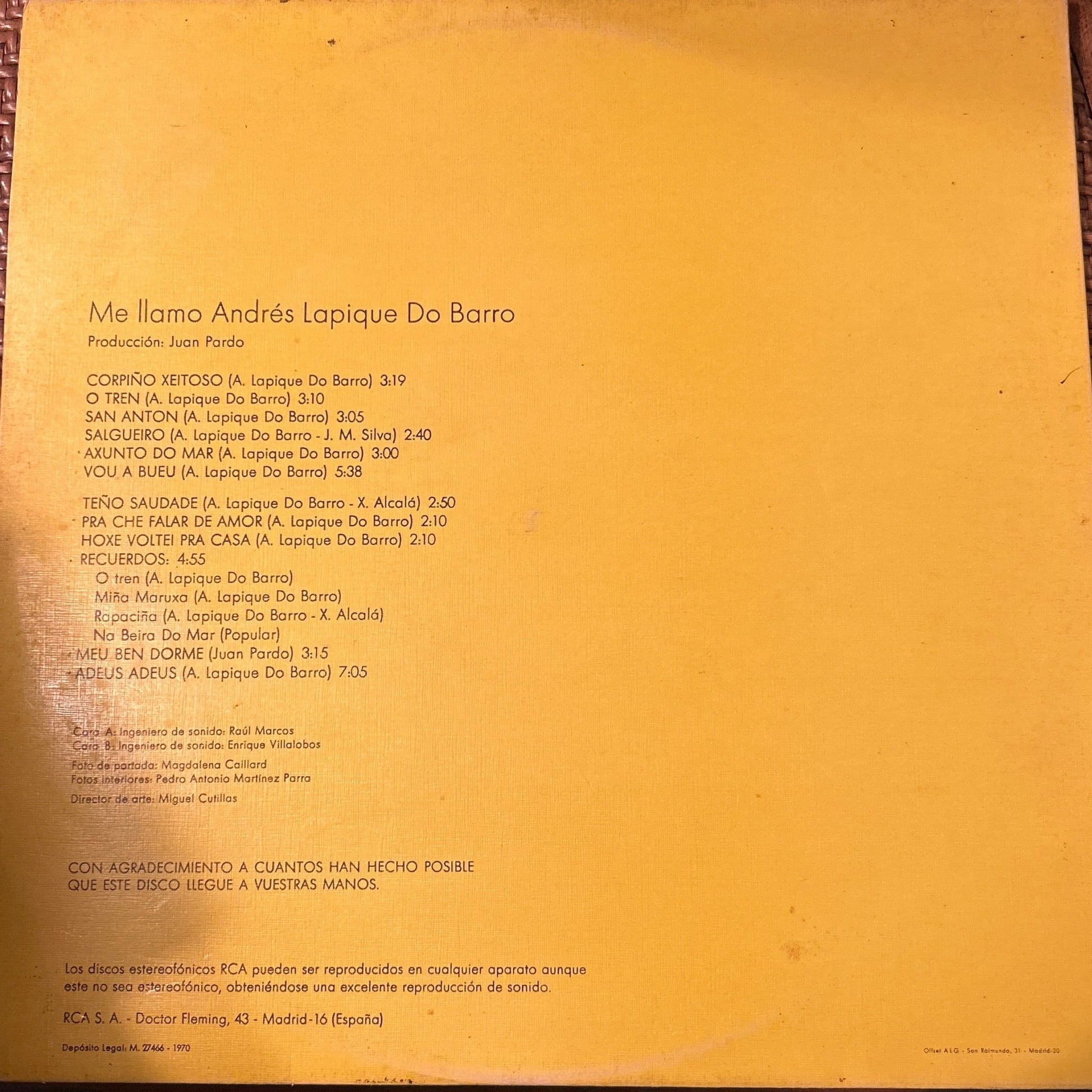 LP Andrés Lapique do Barro* ‎– Me Llamo Andrés Lapique do Barro 2ª mano - DISCOS NAKASHA