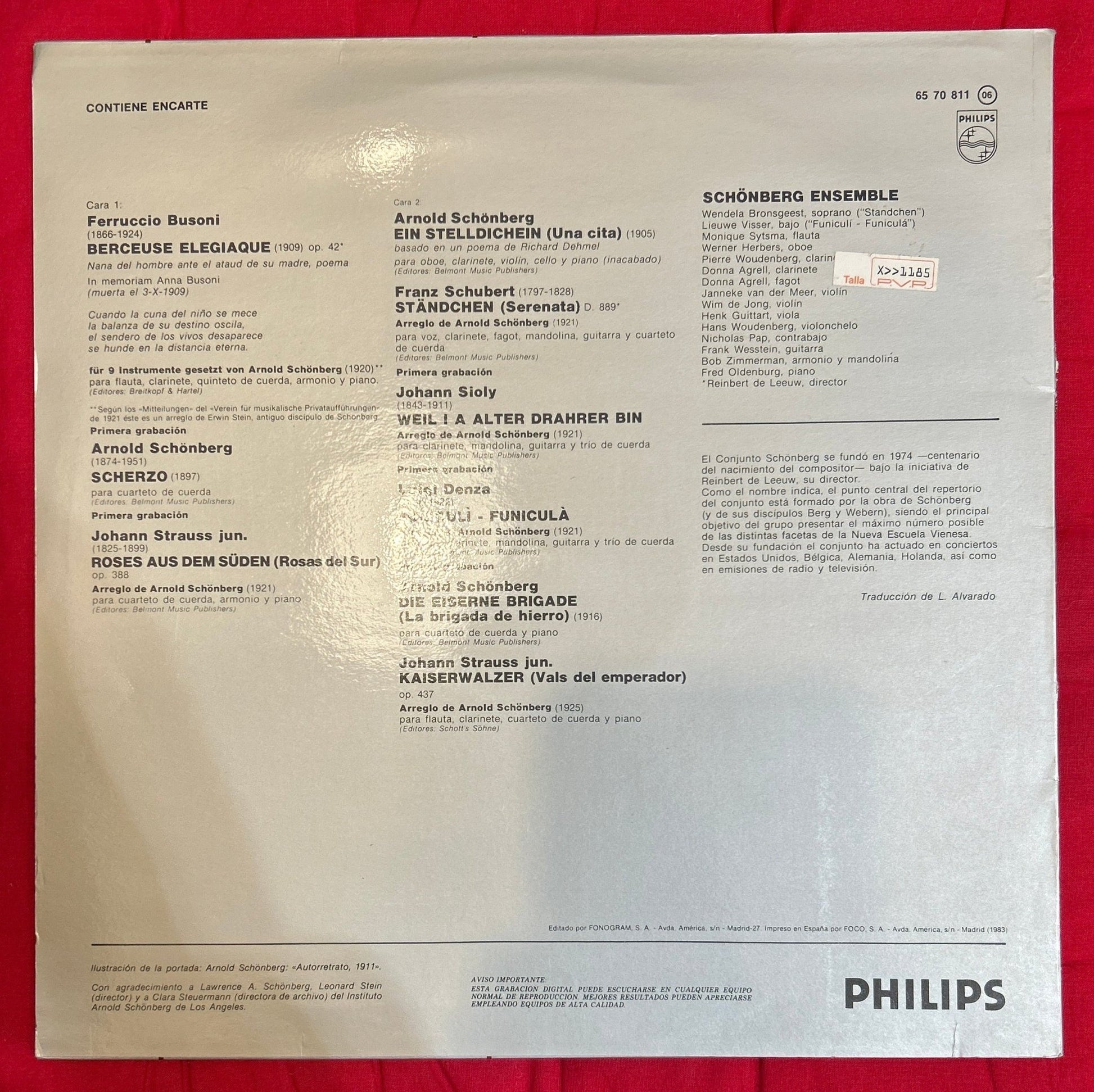 LP Arnold Schönberg*, Schönberg Ensemble, Reinbert De Leeuw ‎– „Wien, Wien, Nur Du Allein..." 2ª Mano - DISCOS NAKASHA