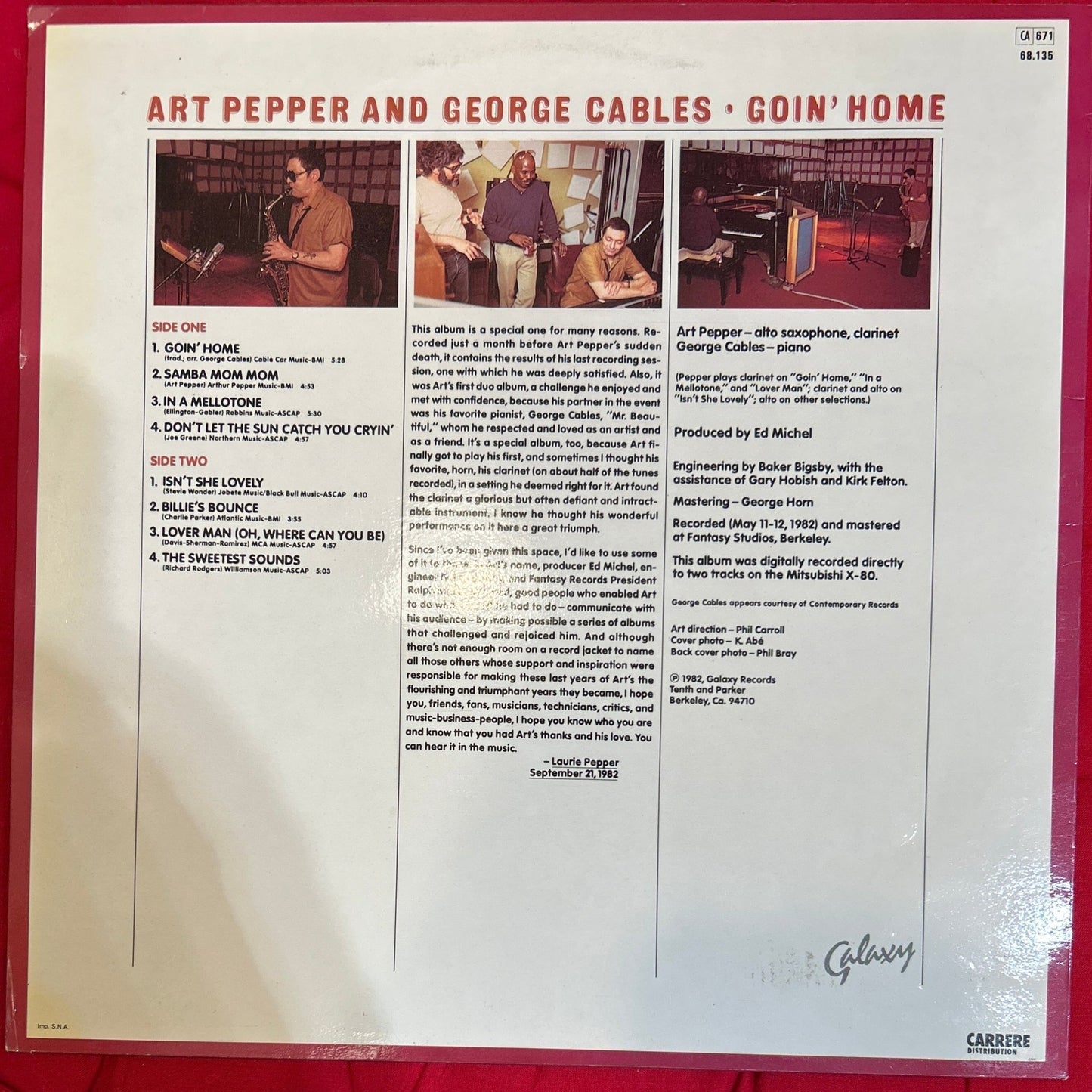LP Art Pepper / George Cables ‎– Goin' Home 2ª Mano - DISCOS NAKASHA