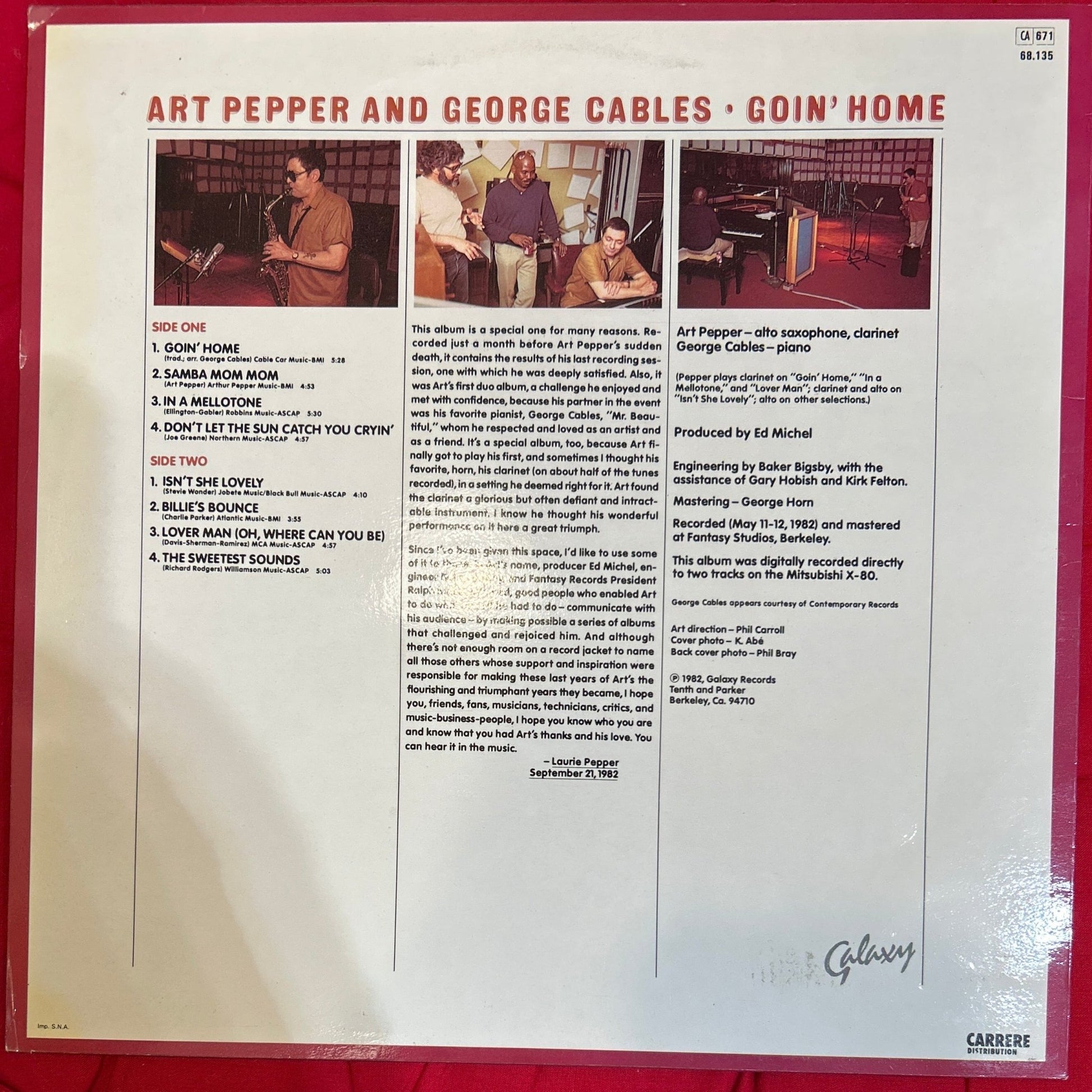 LP Art Pepper / George Cables ‎– Goin' Home 2ª Mano - DISCOS NAKASHA