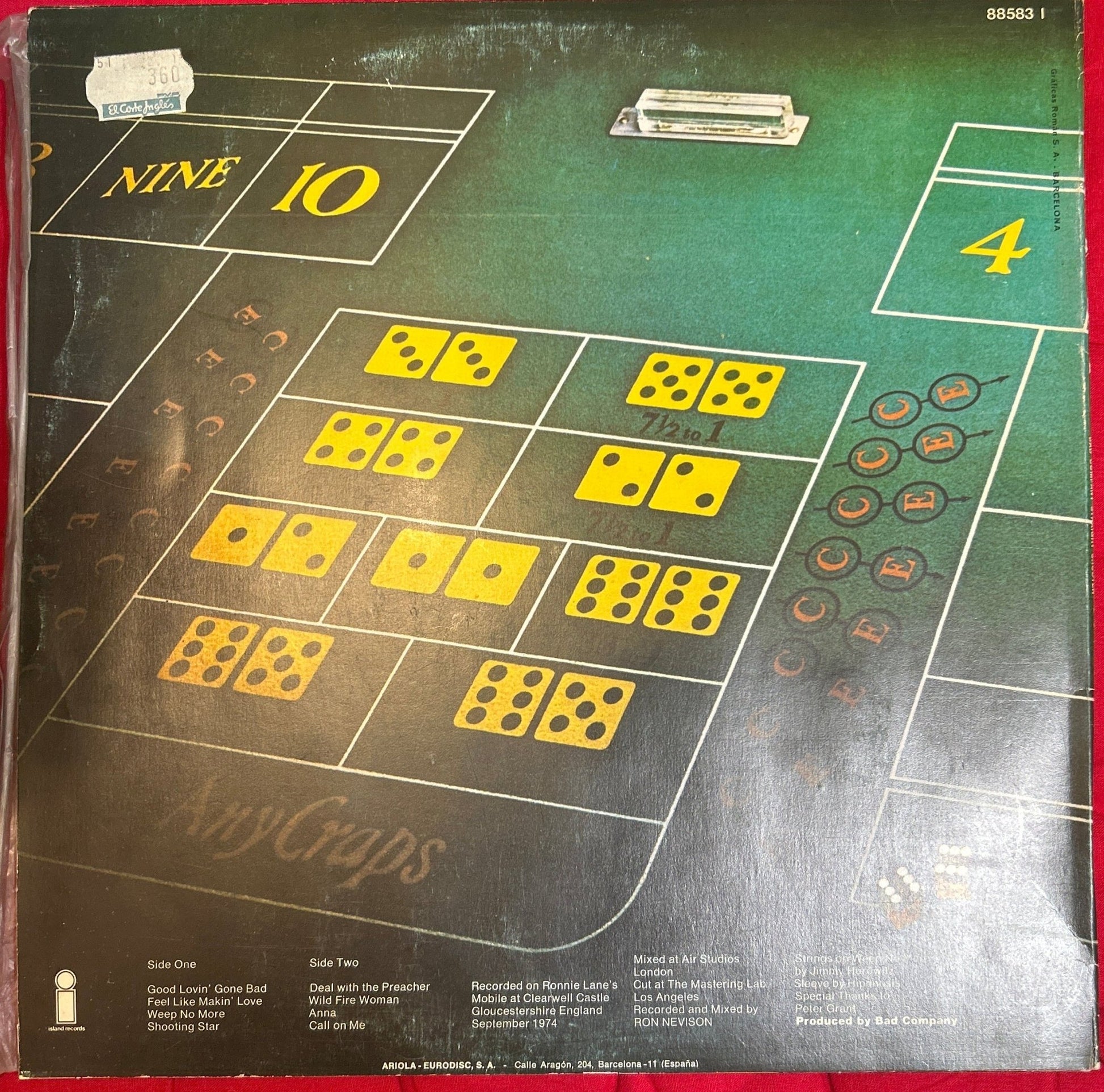 LP Bad Company ‎– Straight Shooter 2ª Mano - DISCOS NAKASHA
