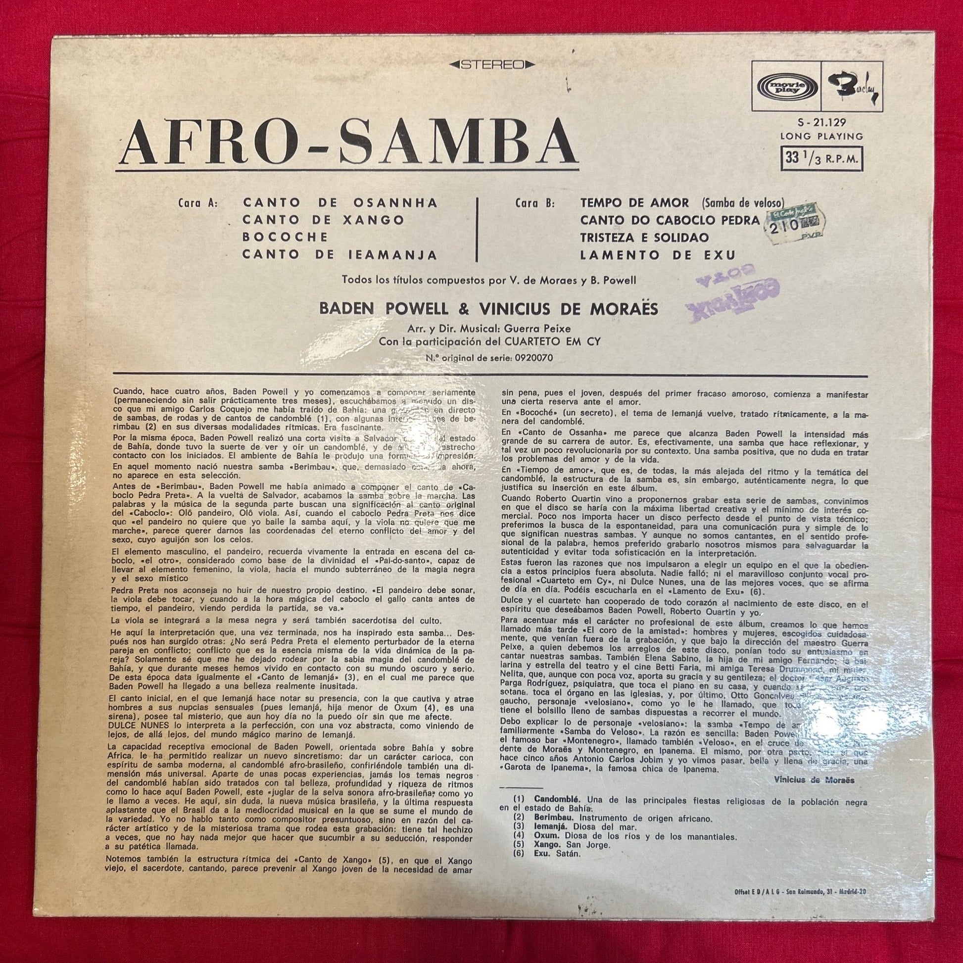 LP Baden Powell & Vinicius De Moraes ‎– Afro - Samba 2ª Mano - DISCOS NAKASHA