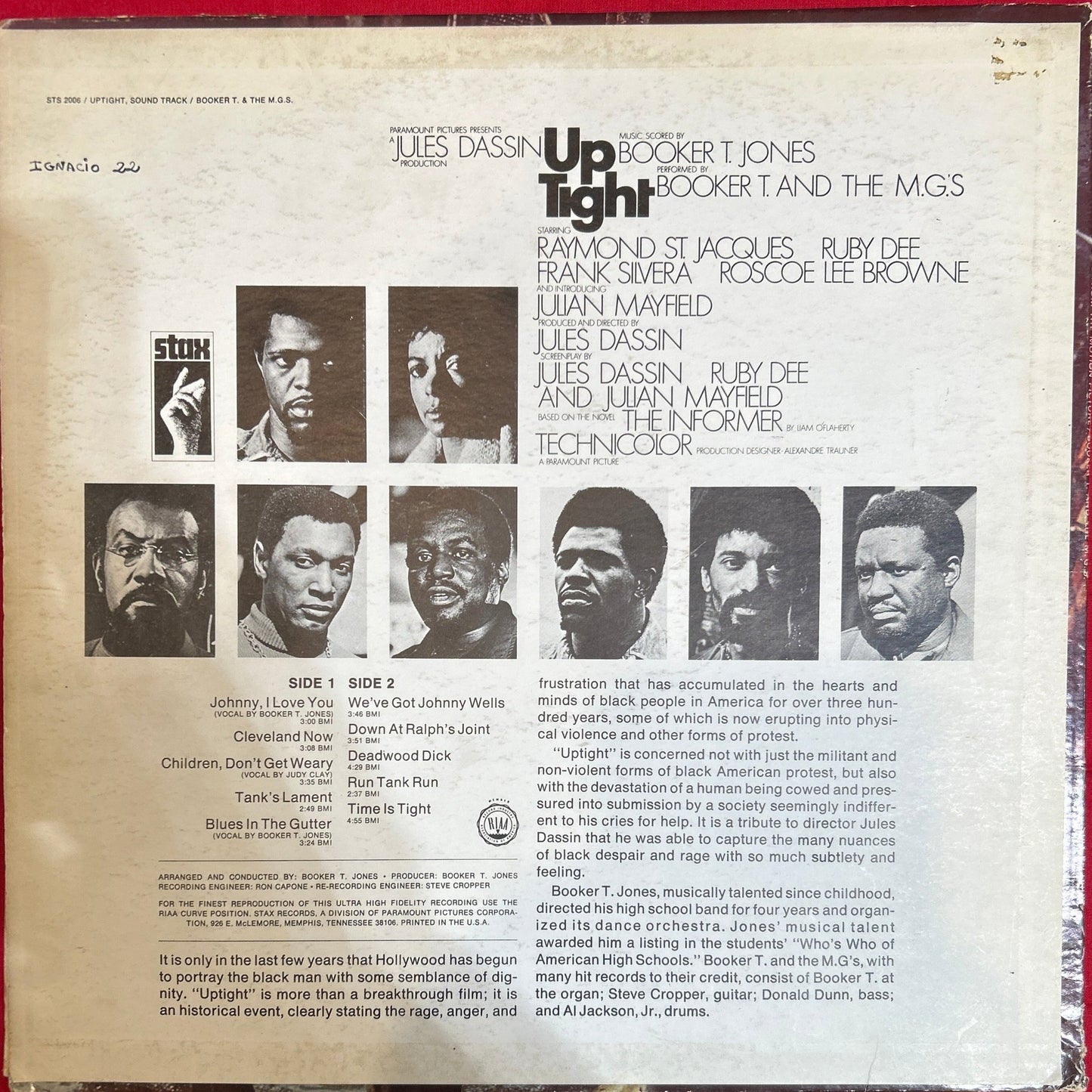 LP Banda Sonora - Booker T. Jones / Booker T. And The M.G.'s ‎– Up Tight 2ª mano - DISCOS NAKASHA